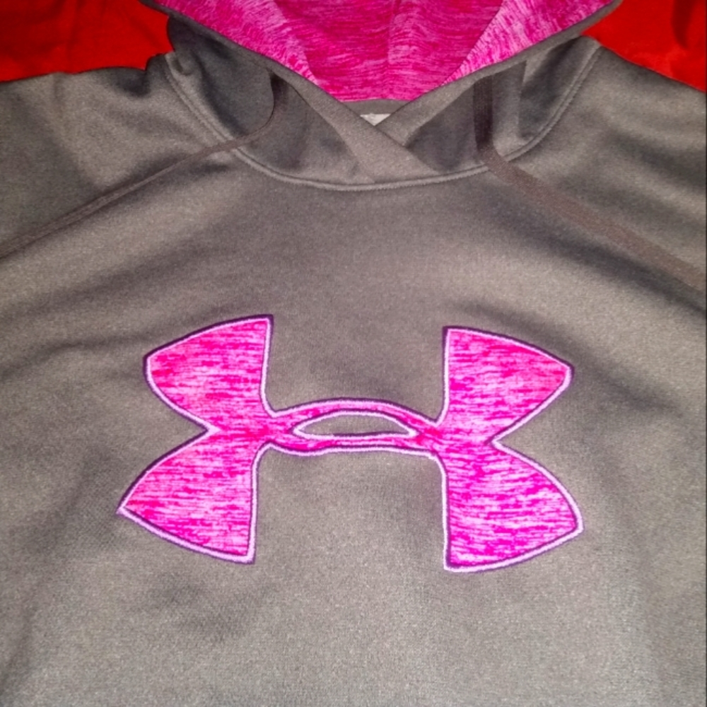 Under Armour sweater, pink and grey, size Medium fits like a Small.